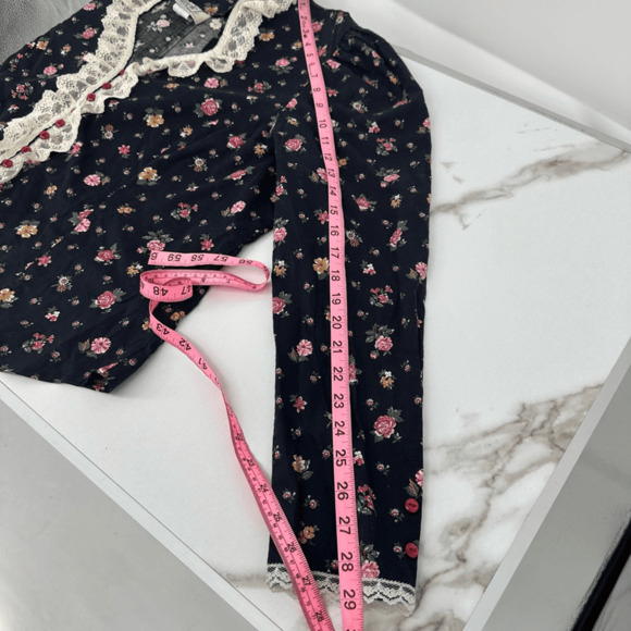 Vintage Circle T Womens Prairie Shirt  Size L Floral Lace Trim Victorian Regency - Picture 8 of 12